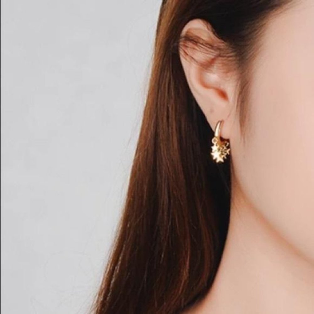 NEW GOLD STAR HOOP EARRINGS - Picture 5 of 5